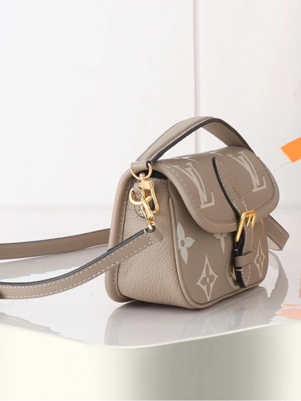 Louis Vuitton Taupe and Cream Mini Monogram Top Handle Bag with Gold Hardware